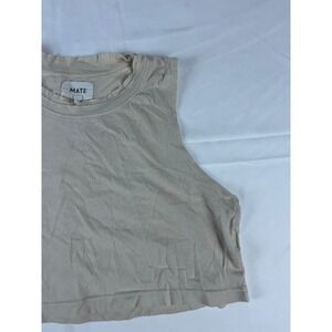 MATE The Muscle Tank Top Beige Ribbed Cropped Sleeveless Size XS